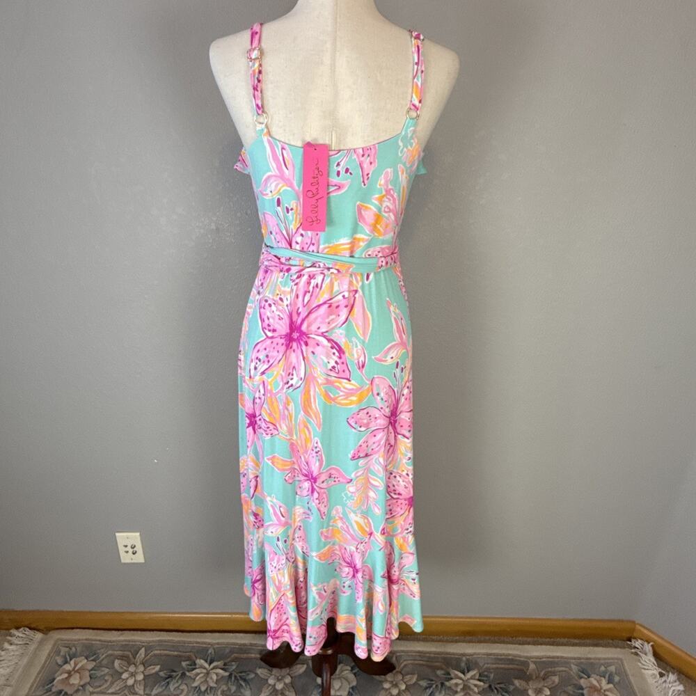 Lilly Pulitzer Womens Fontaine Wrap Dress Size M Bonita‎ Blooms Surf Blue Jersey - Picture 5 of 9